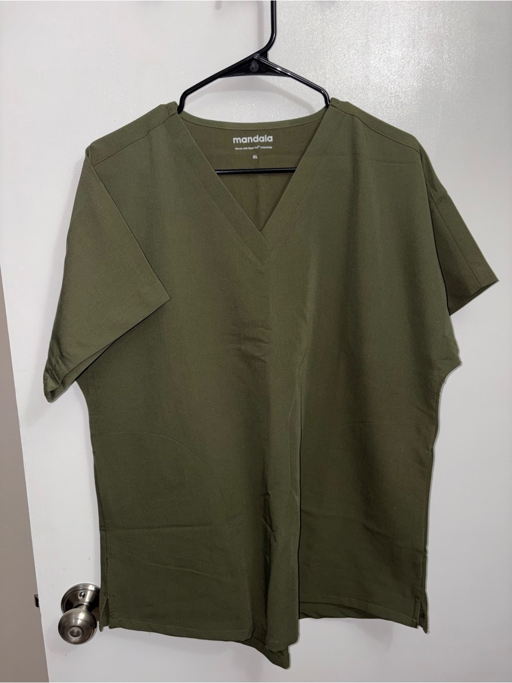 Mandala Olive V-Neck Scrub Top